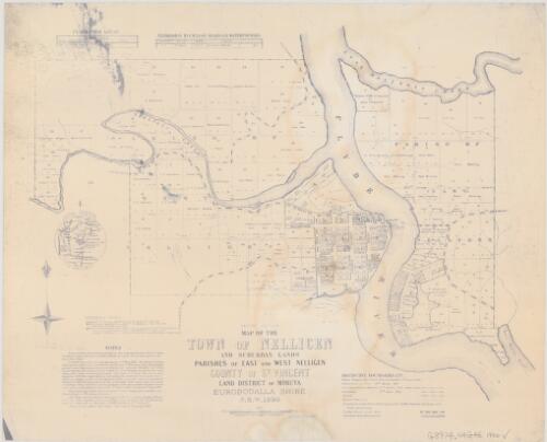 Map of the town of Nelligen and suburban lands [cartographic material] : Parishes of East and West Nelligen, County of St. Vincent, Land District of Moruya, Eurobodalla Shire / compiled, drawn and printed at the Department of Lands, Sydney, N.S.W