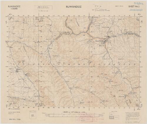 Ruwā̄ndūz 1:50,000 [cartographic material] / compiled from air survey, carried out on scale 1:25,000 from air photographs taken in October 1942 and verified on the ground in Feb. 1943, by No. 4 Indian Field Survey Company I.E. ; reproduced by 1 Ind. Fd. Survey Coy. I.E. May 1943