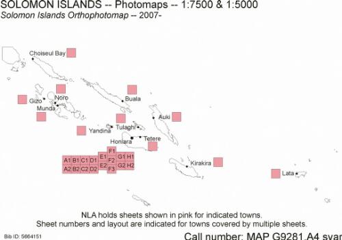Solomon Islands Orthophotomap [cartographic material] / produced with the assistance of the Government of Australia ; compliation, by Ortho-Rectification and Mosaic via digital photographic methods