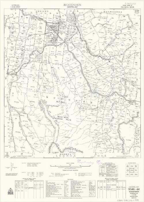 Queensland 1:25 000 series cadastral map. 9346-44, Biggenden [cartographic material] / Drawn and published by the Department of Mapping and Surveying, Brisbane
