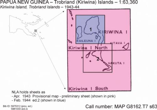 Kiriwina Island, Trobriand Islands [cartographic material] / provisional map prepared and reproduced by base Map Plant, USAFFE, April 1943