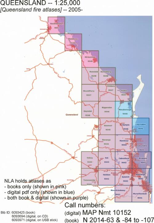[Queensland fire atlases] [cartographic material] / Queensland Government, Department of Emergency Services ; produced by the GIS/Risk Management Unit, QFRS, with the assistance of Geoscience Australia, and Natural Resources and Mines