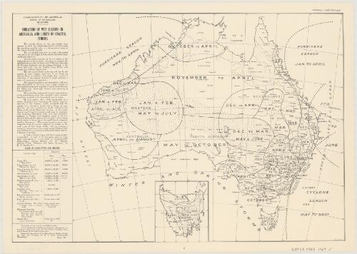 Duration of wet seasons in Australia and limits of coastal storms [cartographic material] / Bureau of Meteorology, Melbourne ; M.J.C. 1929