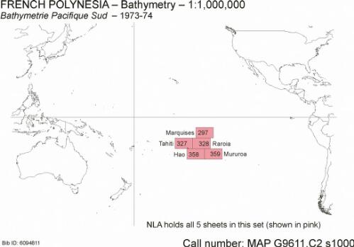 Bathymetrie Pacifique sud [cartographic material]  / carte etablie par Serge Monti, sous la direction scientifique de Guy Pautot au Centre Oceanologique de Bretagne