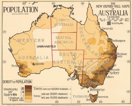 The new Oxford wall maps of Australia [cartographic material]. Population / edited by Griffith Taylor