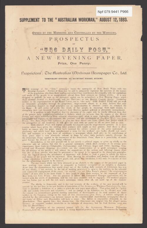 Prospectus of the Daily post, a new evening paper