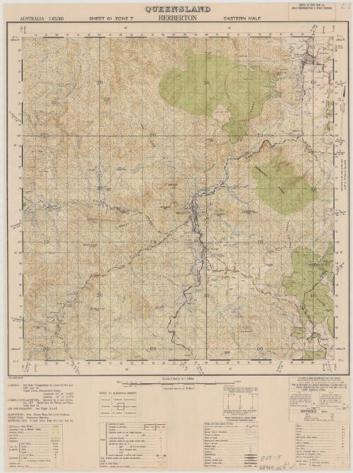 Herberton eastern half, Queensland [cartographic material] / compilation and detail, surveyed by 5 Aust. Field  Svy. Coy., AIF.  Detail from air photos, June 43. ; reproduction, 6 Aust. Army Topo. Svy. Coy., July 43