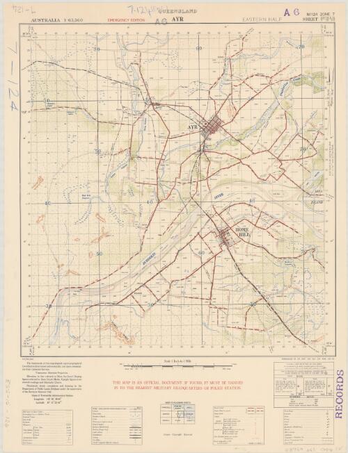 Ayr (eastern half), Queensland [cartographic material] / reproduction, 2/1 Aust. Fld. Svy. Coy. R.A.E July 42