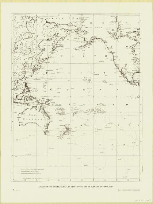 Chart of the Pacific Ocean [cartographic material] / by Lieutenant Henry Roberts, London, 1784; reproduced 1979 by Pan Pacific Fine Art Ltd., Auckland; based on an original engraved chart in a private collection
