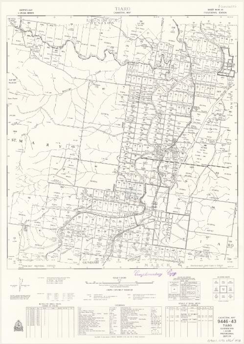 Queensland 1:25 000 series cadastral map. 9446-43, Tiaro [cartographic material] / Drawn and published by the Department of Mapping and Surveying, Brisbane