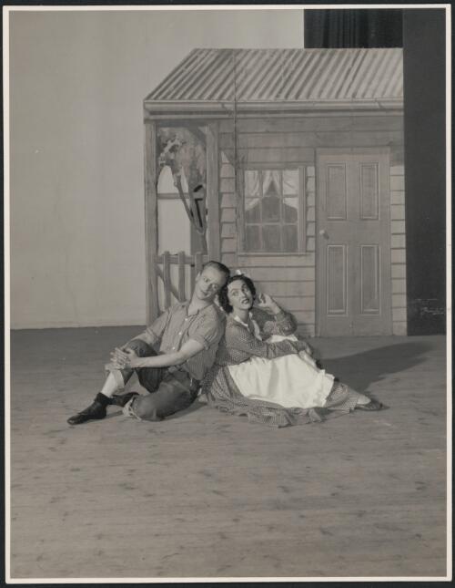 Portrait of Bruno Harvey as the Swagman and Biruta Apens as the Settler's Cook in Waltzing Matilda, the Bodenwieser Ballet, 1954 [picture] / Ernest Cameron
