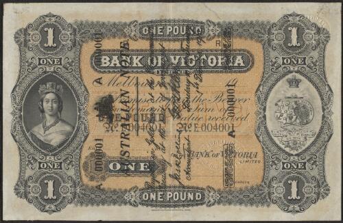 Bank of Victoria Limited superscribed banknote number number A 000001, 1910