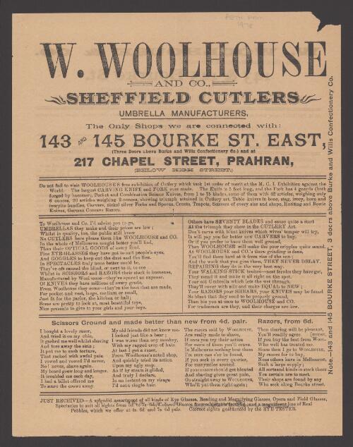 W. Woolhouse and Co., Sheffield cutlers : [advertisement]