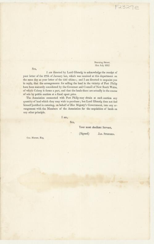 Copy letter [from] James Stephen Esq. to George Mercer, Esq., 31st July, 1837