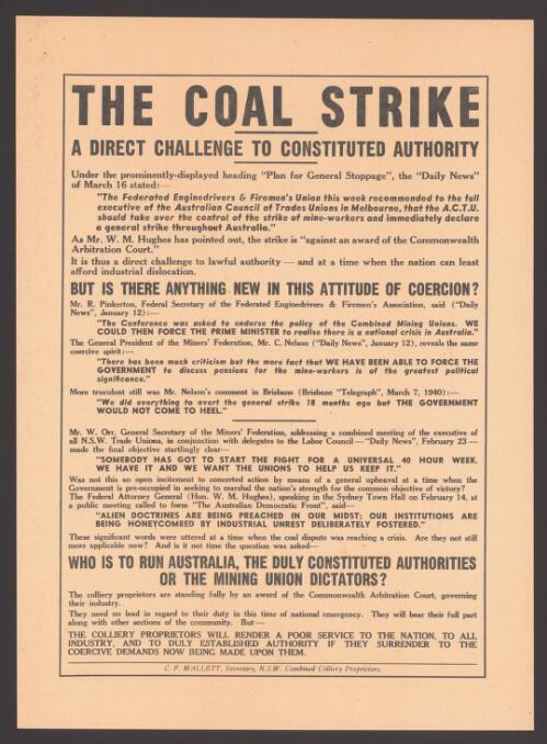 The coal strike : a direct challenge to constituted authority / C.F. Mallett