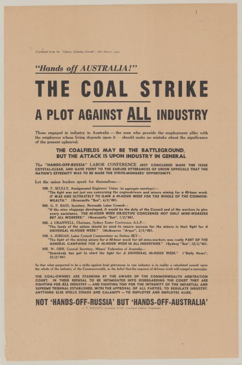 The coal strike : a plot against all industry / C.F. Mallett