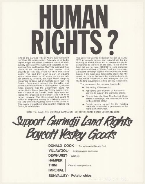 Human rights? : support Gurindji land rights, boycott Vestey goods