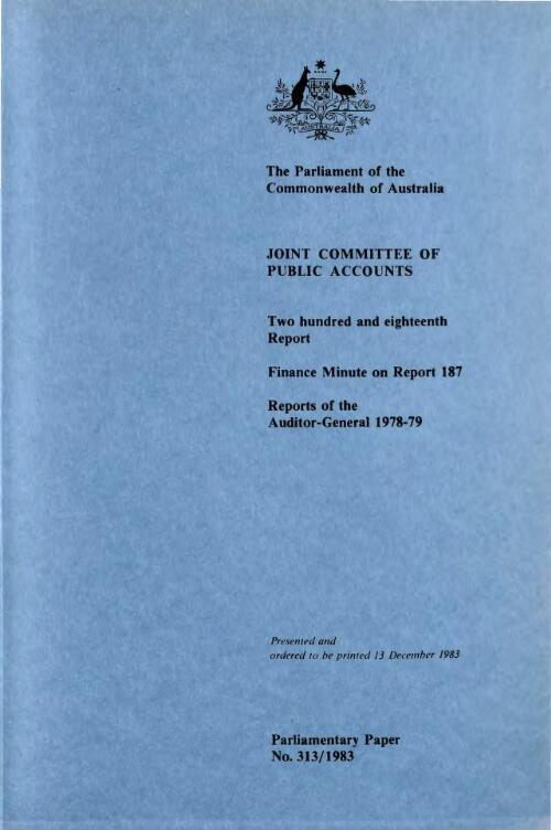 Finance minute on the committee's report 187 : reports of the Auditor-General 1978-79 / Joint Committee of Public Accounts