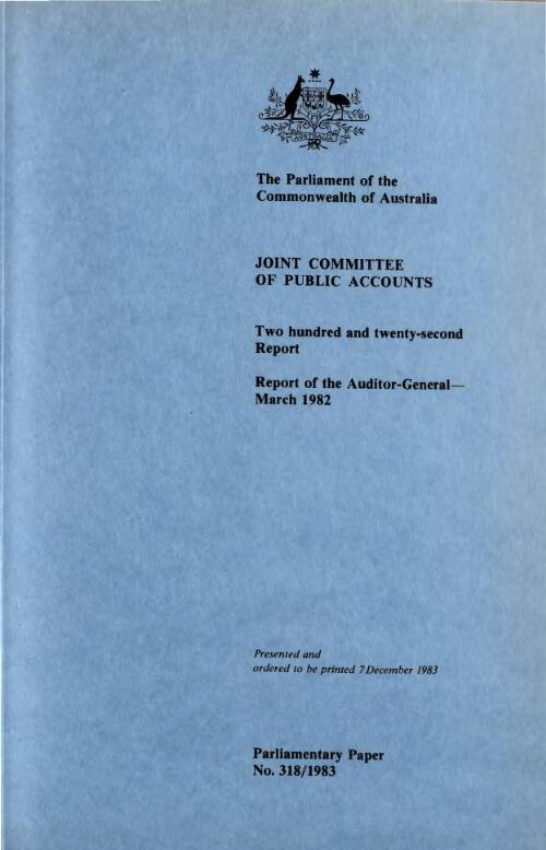 Report of the Auditor-General : March 1982 / Joint Committee of Public Accounts