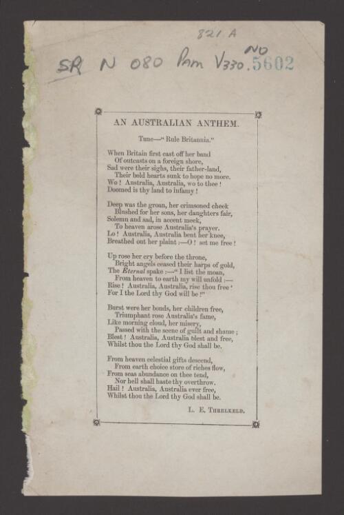 An Australian anthem / L. E. Threlkeld