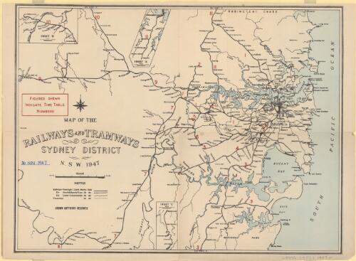 Map of the railways and tramways, Sydney district, N.S.W. 1947
