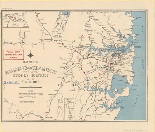 Map of the railways and tramways, Sydney district, N.S.W. 1950