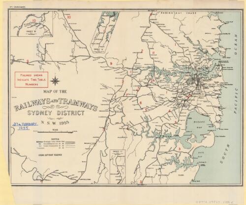 Map of the railways and tramways, Sydney district, N.S.W. 1955