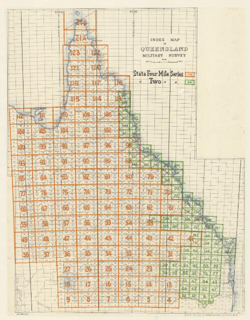 Index map of Queensland military survey / reprinted by 2/1 Aust. Fd. Svy. Coy. R.A.E., May 42