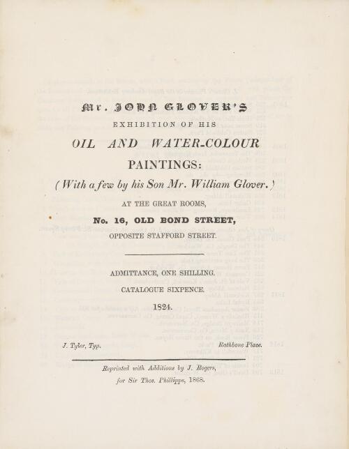 Mr. John Glover's exhibition of his oil and water-colour paintings : (with a few by his son Mr. William Glover) at the great rooms, No. 16, Old Bond Street, opposite Stafford Street, 1824