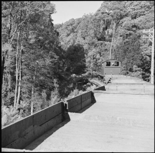 Steam locomotive on the tracks, Queenstown, Tasmania, 1961, 2 / Michael Terry