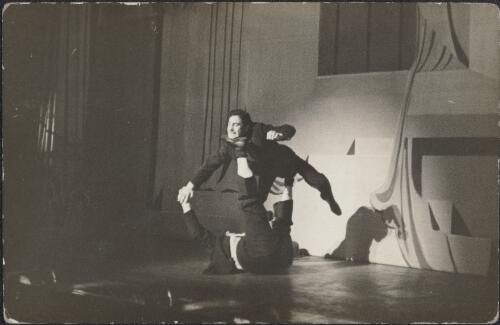 Acrobatic comedy duo on stage during a performance, 1936, 2