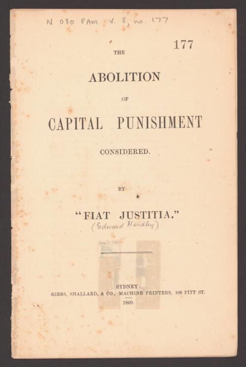 The abolition of capital punishment considered / by "Fiat Justitia."