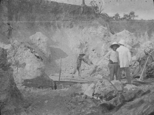 Miners at the Christmas Island Phosphate Company's open mine, Christmas Island, approximately 1927