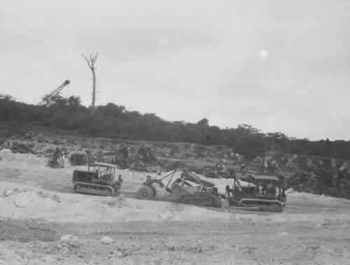 Several Christmas Island Phosphate Company earth moving machinery at the phosphate mine, Christmas Island, approximately 1927, 4