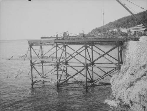 Workmen at the Christmas Island Phosphate Company pier construction, Christmas Island, approximately 1927, 2