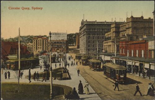 City buildings and trams, Circular Quay, Sydney, approximately 1910
