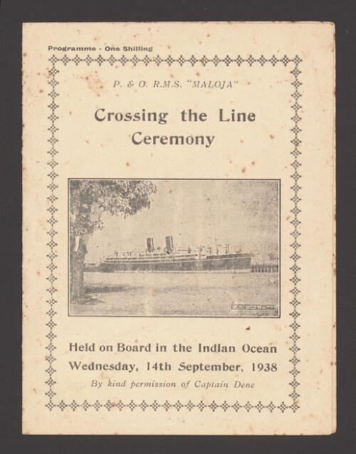 Crossing the line ceremony : held on board in the Indian Ocean Wednesday, 14th September 1938