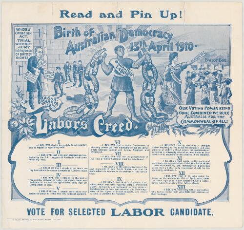 Birth of Australian democracy, 13th April 1910 : Labor's creed