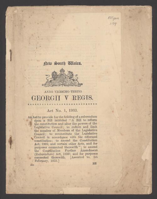 Anno vicesimo tertio Georgii V regis Act no. 1, 1933 / New South Wales