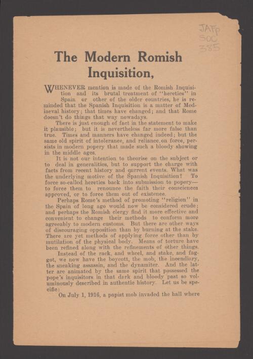 The Modern Romish inquisition