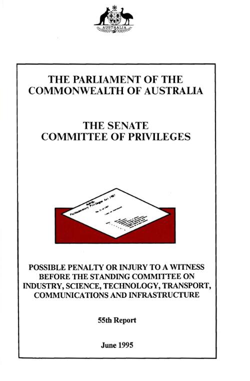 Possible penalty or injury to a witness before the Standing Committee on Industry, Science, Technology, Transport, Communications and Infrastructure