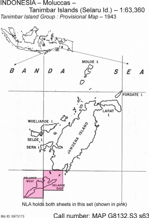 Tanimbar Island group : provisional map / prepared under the direction of the Chief Engineer, GHQ, SWPA, by Base Map Plant, U.S. Army, GHQ, SWPA ; reproduced by BMP, U.S. Army, GHQ, SWPA
