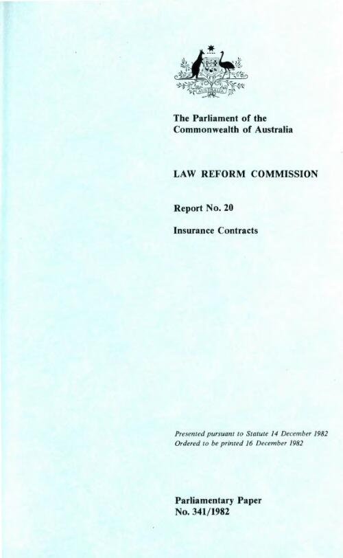 Insurance contracts, report no. 20 / Law Reform Commission