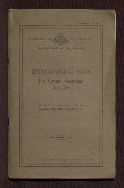 Meteorological data for certain Australian localities / prepared in collaboration with the Commonwealth Meteorological Bureau