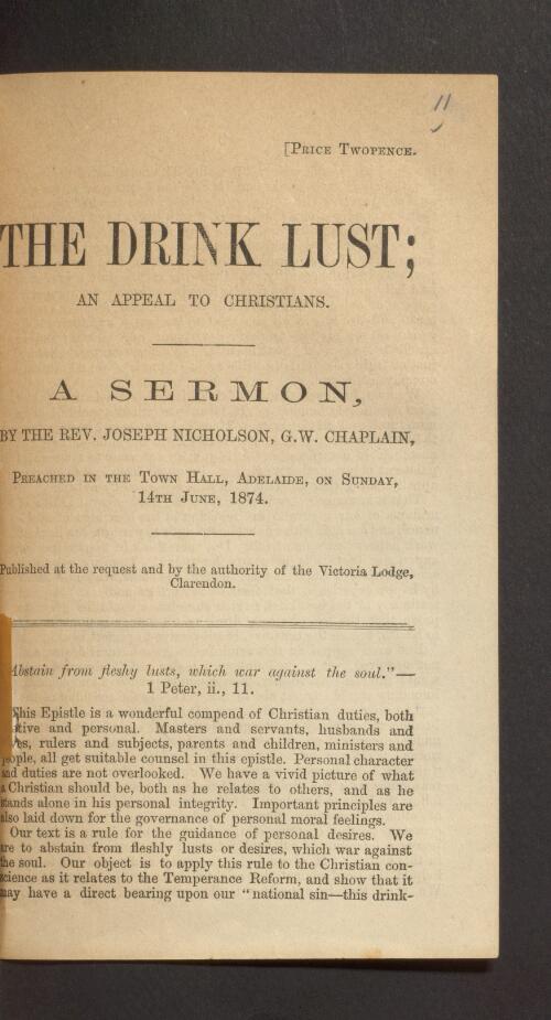 The drink lust : an appeal to Christians : a sermon / by Joseph Nicholson