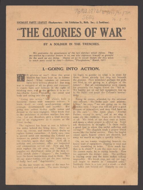The glories of war / by a Soldier in the Trenches