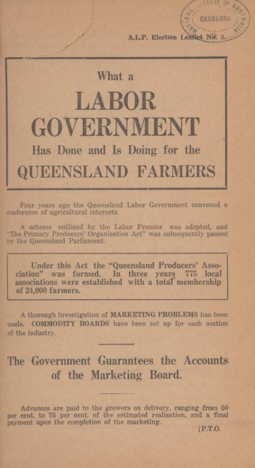 What a Labor government has done and is doing for the Queensland farmers / authorised by D. L. McNamara