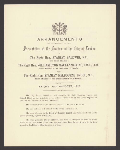 [Bruce, S.M : programs and invitations ephemera material collected by the National Library of Australia]