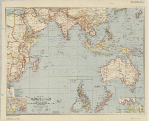 Indian Ocean, including Australia, New Zealand and Malaysia / compiled and drawn in the Cartographic Section of the National Geographic Society for the National geographic magazine ; Gilbert Grosvenor, editor ; James M. Darley, chief cartographer ; physiography by John J. Brehm and H.E. Eastwood
