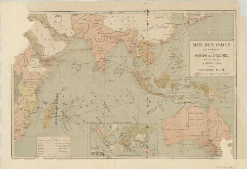 Mer des Indes avec indication des cyclones principaux de 1860 à 1904 et des paquebots-poste par le frères du collège de St Joseph (Curepipe) / Impr. de Monrocq